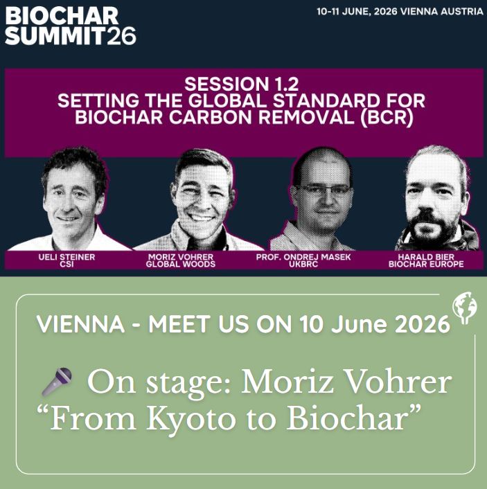 Tomorrow in Vienna: @[Global Woods](urn:li:organization:85686272) will be on stage at the Biochar Summit 2026.